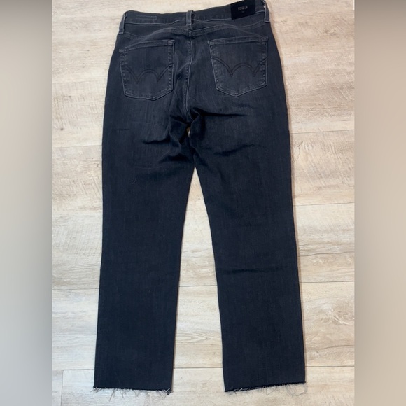 Edwin Bree Slim Straight Crop High Rise Raw Hem Black Wash Jeans Size 29 - Picture 9 of 10